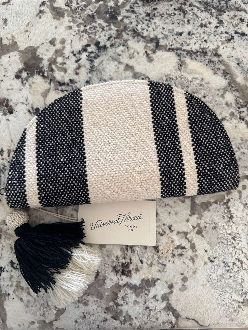 Universal Thread Black and Cream Striped Semi-Circle Cosmetic Pouch